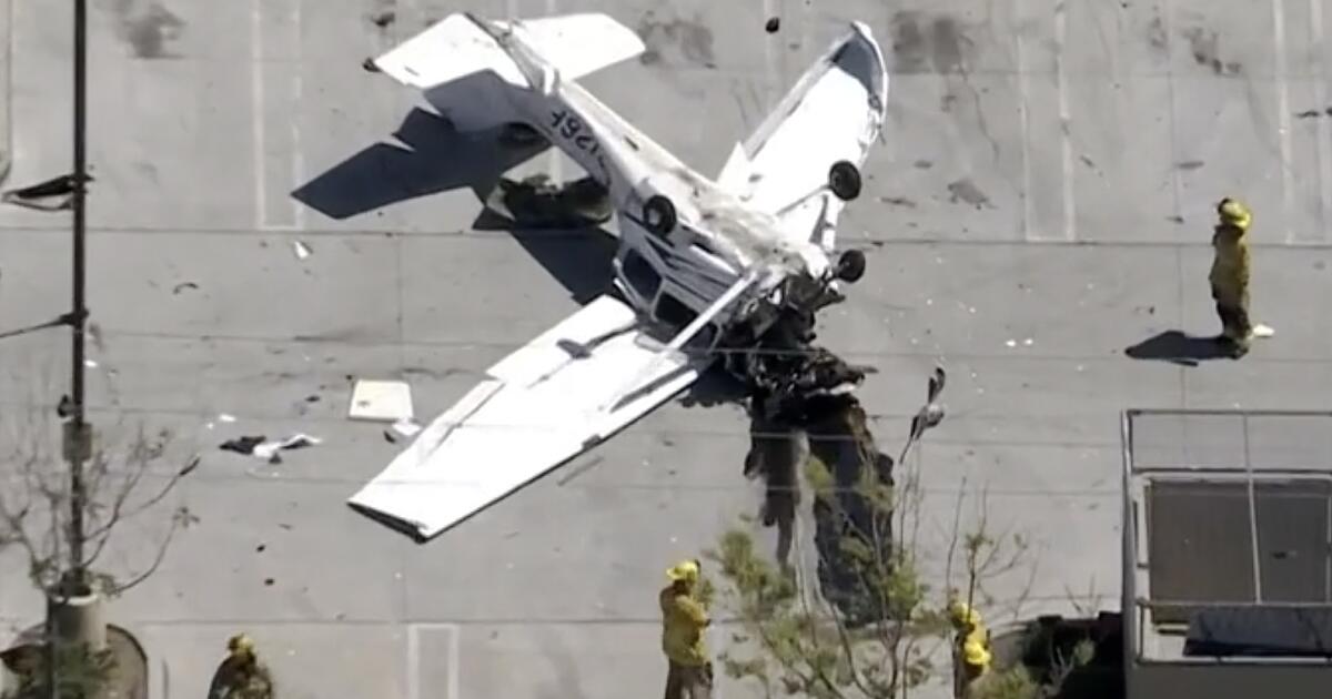 Plane Crashes Upside Down in Pacoima Parking Lot, Pilot Hospitalized