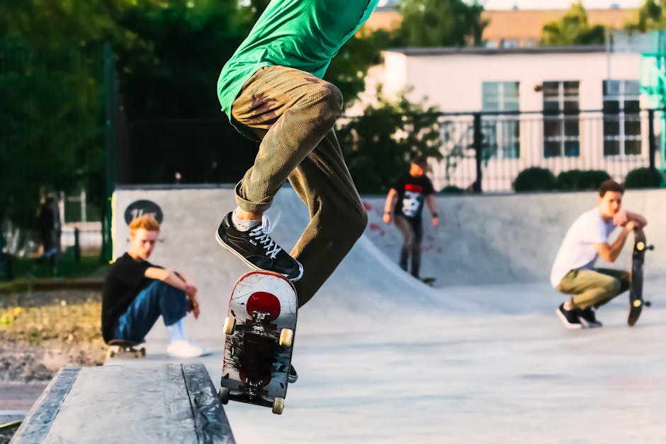 Architectural rendering of a concrete skatepark with bowl section and street course elements surrounded by trees
